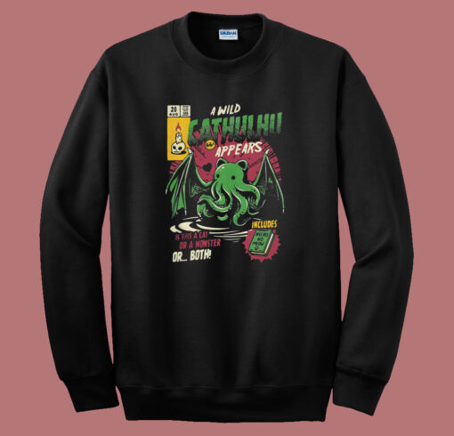 A Wild Cathulhu Appears Funny 80s Sweatshirt