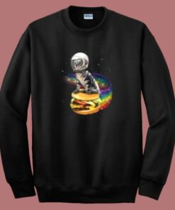 Astronaut Cat Rainbow Burger 80s Sweatshirt