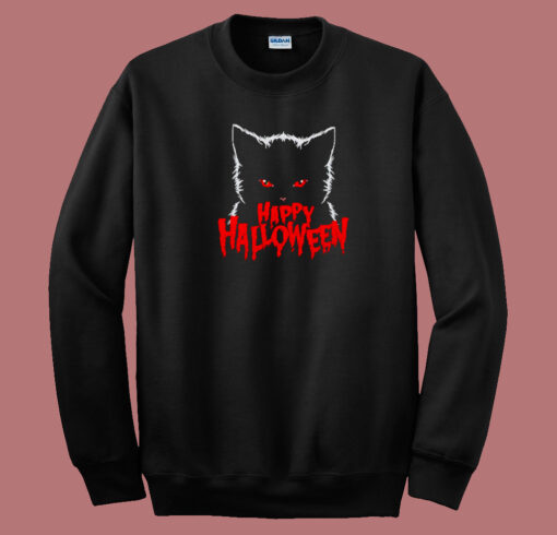 Black Cat Happy Halloween 80s Sweatshirt