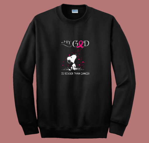 Breast Cancer Awareness My God Is Bigger Than Cancer Snoopy 80s Sweatshirt