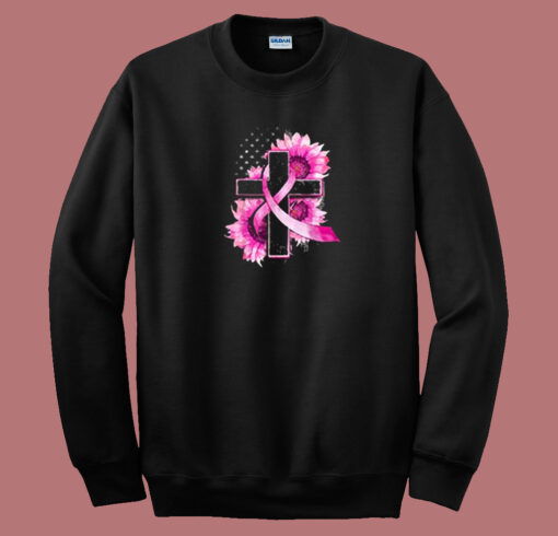 Christian Cross Pink Ribbon 80s Sweatshirt