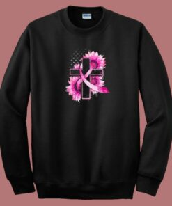 Christian Cross Pink Ribbon 80s Sweatshirt