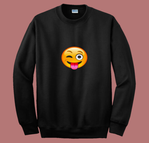 Emoticon Tongue Out Emoji With Winking Eye Smiley 80s Sweatshirt