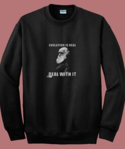 Funny Hipster Charles Darwin Evolution Is Real Meme 80s Sweatshirt