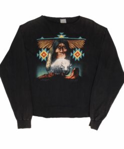 VINTAGE 3D EMBLEM INDIAN CROPPED LONG SLEEVE TEE SHIRT 1989 LARGE MADE IN USA VINTAGE 3D EMBLEM INDIAN CROPPED LONG SLEEVE TEE SHIRT 1989 LARGE MADE IN USA