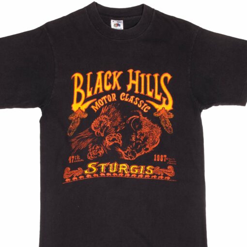 VINTAGE BIKER STURGIS BLACK HILLS RALLY TEE SHIRT 1987 SIZE MEDIUM MADE IN USA