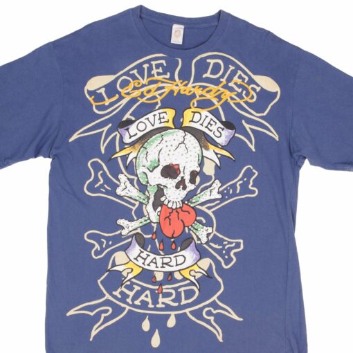 VINTAGE ED HARDY LOVE DIES HARD RHINESTONE TEE SHIRT 2000S SIZE XL MADE IN USA