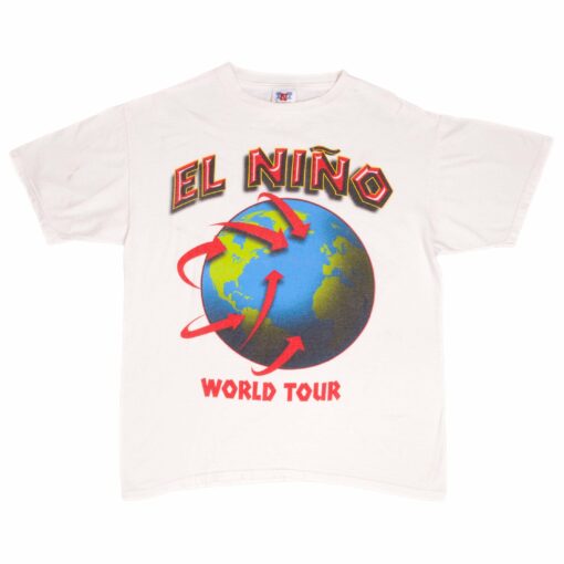 VINTAGE EL NINO Y LA NINA WORLD TOUR CLIMATE PATERN TEE SHIRT 1990S LARGE