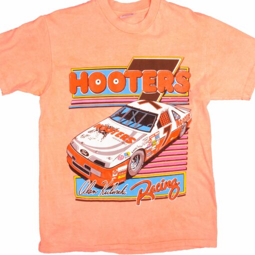 VINTAGE NASCAR ALAN KULWICKI HOOTERS RACE TEAM TEE SHIRT 90S SIZE MEDIUM MADE IN USA