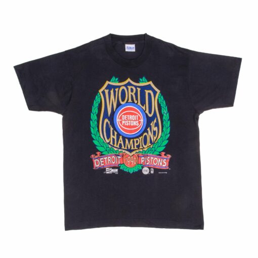 VINTAGE NBA DETROIT PISTONS WORLD CHAMPIONS 1990 TEE SHIRT LARGE MADE USA