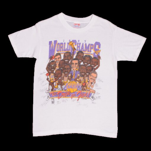 VINTAGE NBA LOS ANGELES LAKERS WORLD CHAMPS 1987 TEE SHIRT MEDIUM MADE USA