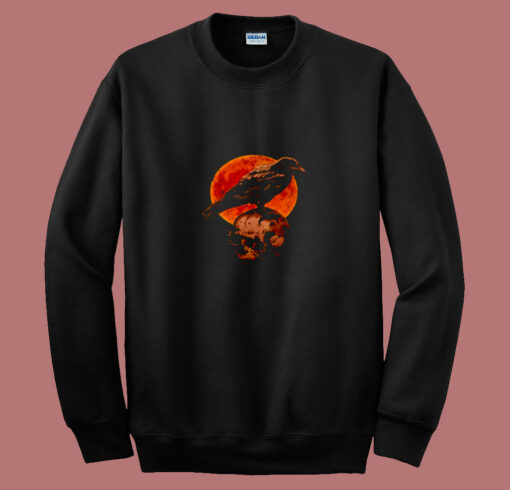 Halloween Cool Raven Crow Skull And Moon 80s Sweatshirt