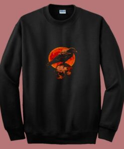 Halloween Cool Raven Crow Skull And Moon 80s Sweatshirt