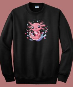 Kawaii Axolotl Strawberry Milkshake 80s Sweatshirt