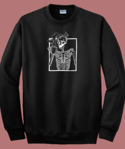 Skeleton Drinking Coffee 80s Sweatshirt 1