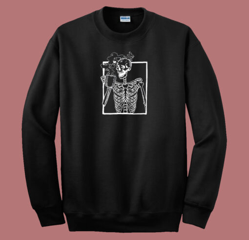 Skeleton Drinking Coffee 80s Sweatshirt