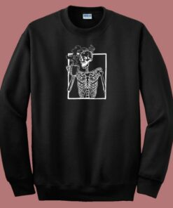 Skeleton Drinking Coffee 80s Sweatshirt 1 Skeleton Drinking Coffee 80s Sweatshirt 2