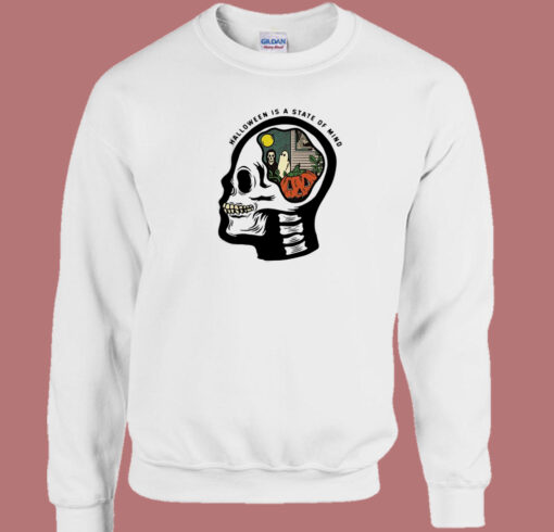 Skull Halloween Is A State Of Mind 80s Sweatshirt