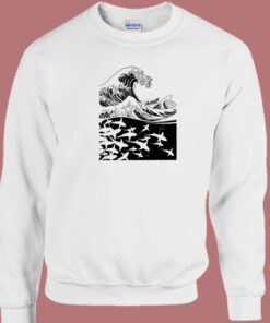 Wave Of Sharks Graphic 80s Sweatshirt