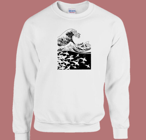 Wave Of Sharks Graphic 80s Sweatshirt