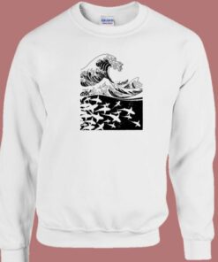 Wave Of Sharks Graphic 80s Sweatshirt