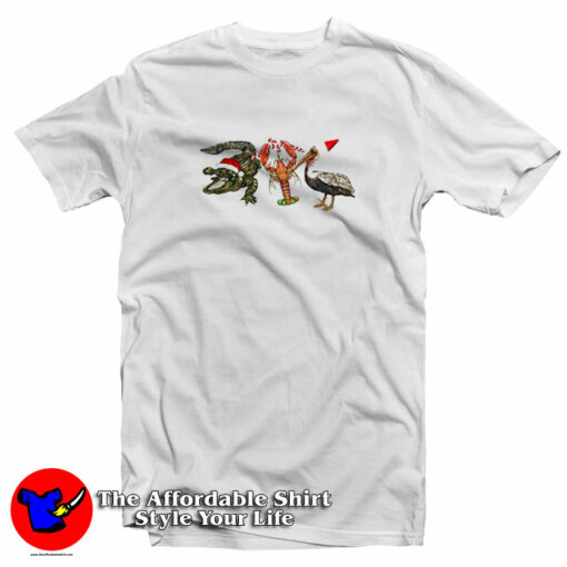 Alligator Shrimp Pelican Santa T-Shirt