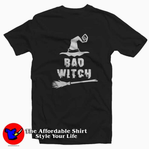 Bad Witch Magic Hat Broomstick Halloween T-shirt On Sale