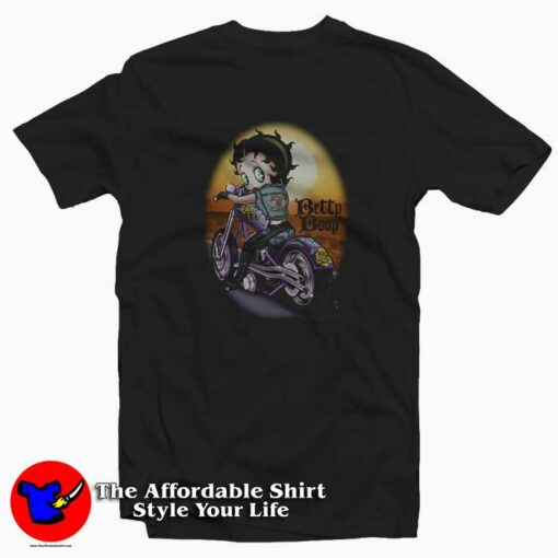 Betty Boop Cartoon Wild Biker Motorcycle T-shirt On Sale