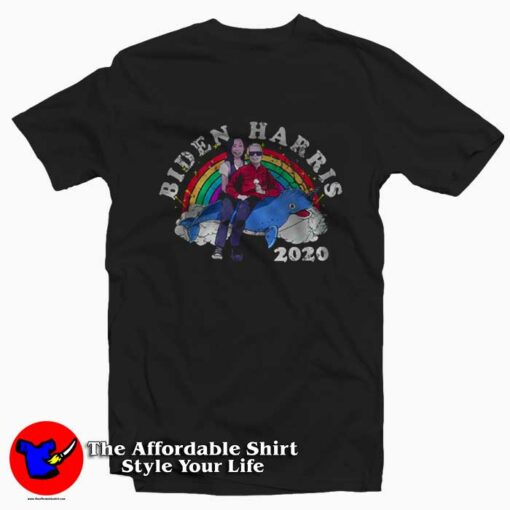 Biden Kamala Riding Narwhal Rainbow T-shirt On Sale