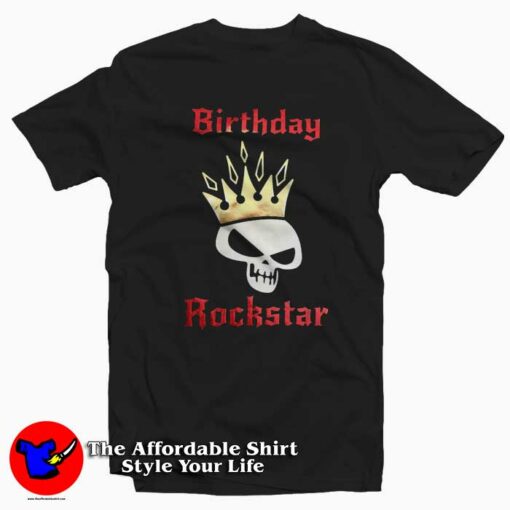 Birtday Rockstar Royal Skull Metallic Graphic T-Shirt On Sale