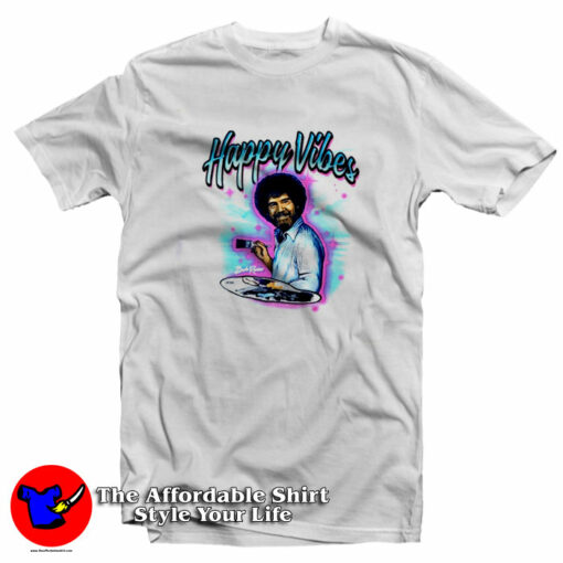 Bob Ross Happy Vibes Paintbrush Palette T-Shirt On Sale