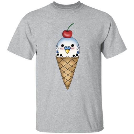 Budgie in ice cream cone shirt