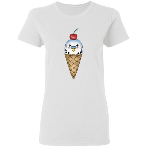 Budgie in ice cream cone shirt