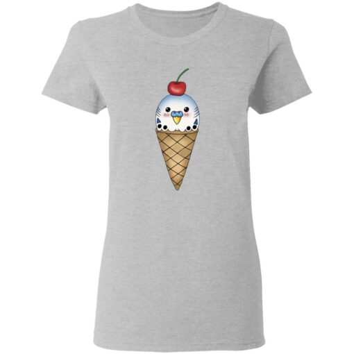 Budgie in ice cream cone shirt