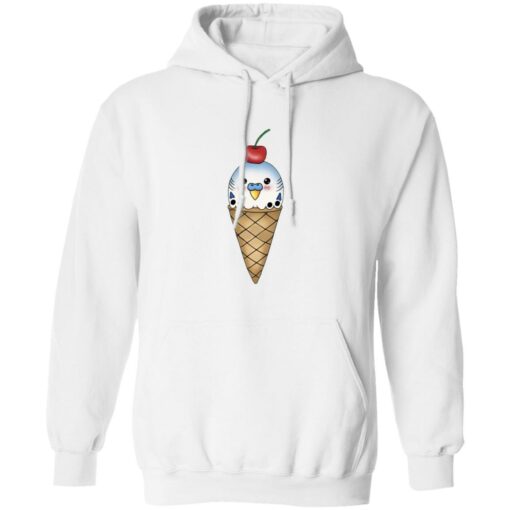 Budgie in ice cream cone shirt