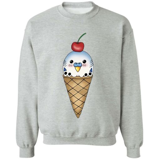 Budgie in ice cream cone shirt