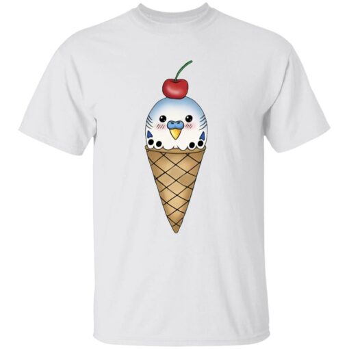 Budgie in ice cream cone shirt