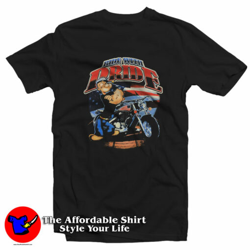 Cartoon Popeye Biker Motorcycle Patriotic Ride T-Shirt On Sale