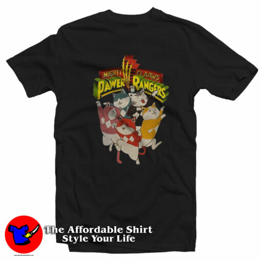 Cat Power Rangers Mighty Claws Funny Unisex T-Shirt On Sale