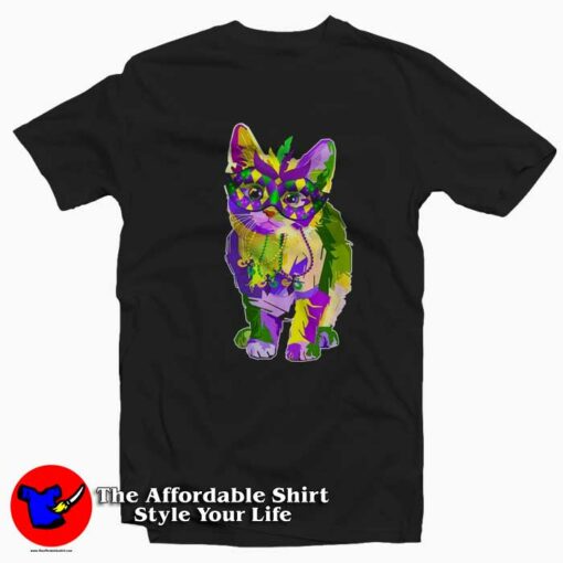 Cat Wearing Carnival Mask Mardi Gras T-shirt On Sale