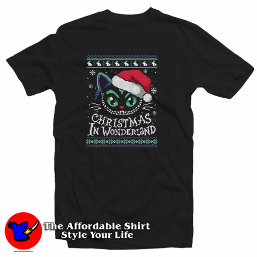 Cheshire Cat Christmas In Wonderland Ugly Christmas T-Shirt