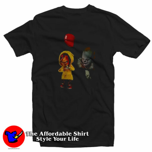 Chucky Doll and Pennywise Halloween Graphic T-Shirt On Sale