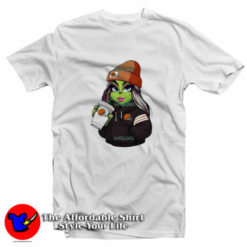 Cleveland Browns Female Grinch Drink Coffee T-Shirt