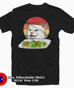 Confused Cat at Dinner Table Funny T Shirt 1