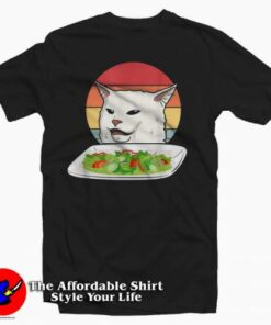 Confused Cat at Dinner Table Funny T Shirt 1 Confused Cat at Dinner Table Funny T Shirt 2