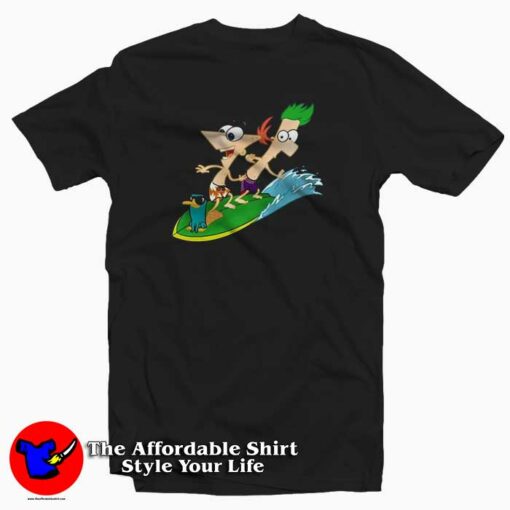 Cool Surfing The Wave Phineas and Ferb T-shirt Cheap