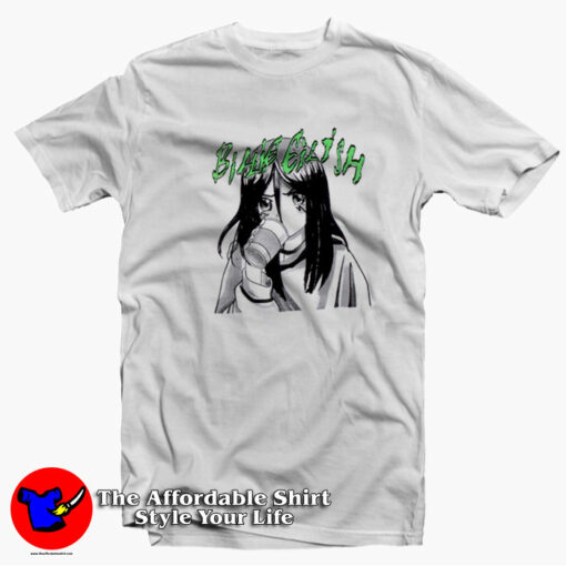 Cute Billie Eilish Anime Portrait With Cup T-Shirt On Sale