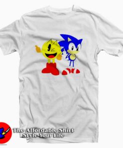 Cute Cartoon Sonic and Pacman Funny T-shirt On Sale Cute Cartoon Sonic and Pacman Funny T-shirt On Sale
