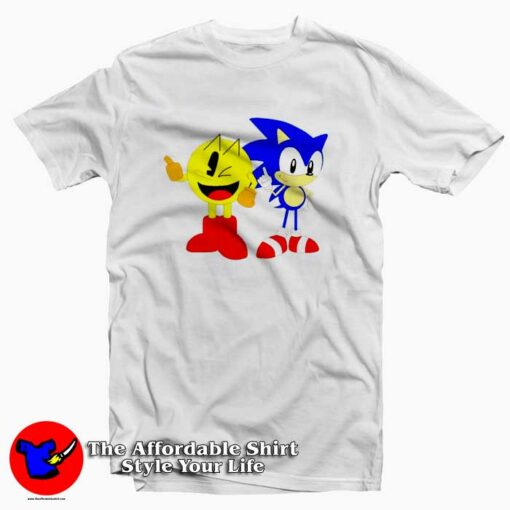 Cute Cartoon Sonic and Pacman Funny T-shirt On Sale