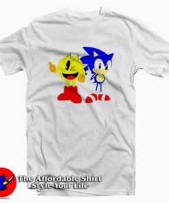 Cute Cartoon Sonic and Pacman Funny T-shirt On Sale Cute Cartoon Sonic and Pacman Funny T-shirt On Sale